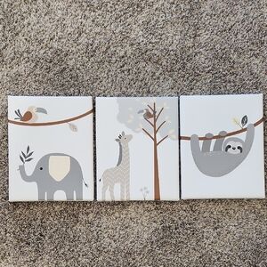 Gray Animal Trio Canvas Wall Art - Nursery Decor